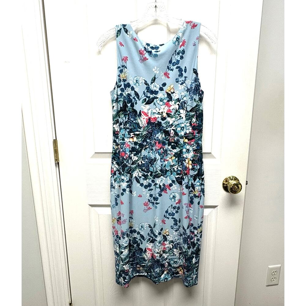 Joseph Ribkoff Dress Floral Sheath Women’s Size 10 Blue Sleeveless Lined Stretch - Picture 2 of 6